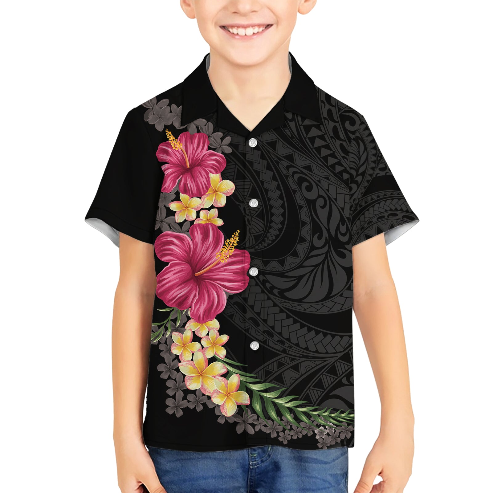 Hawaiian Plumeria and Hibiscus Kid Hawaiian Shirt Colorful Style LT03 Kid Black - Polynesian Pride
