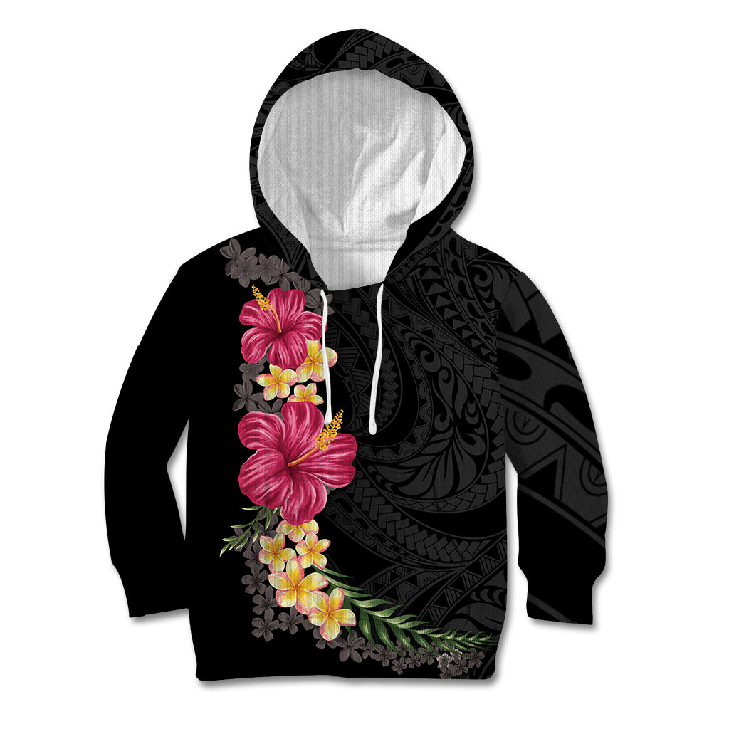 Hawaiian Plumeria and Hibiscus Kid Hoodie Colorful Style LT03 Hoodie Black - Polynesian Pride