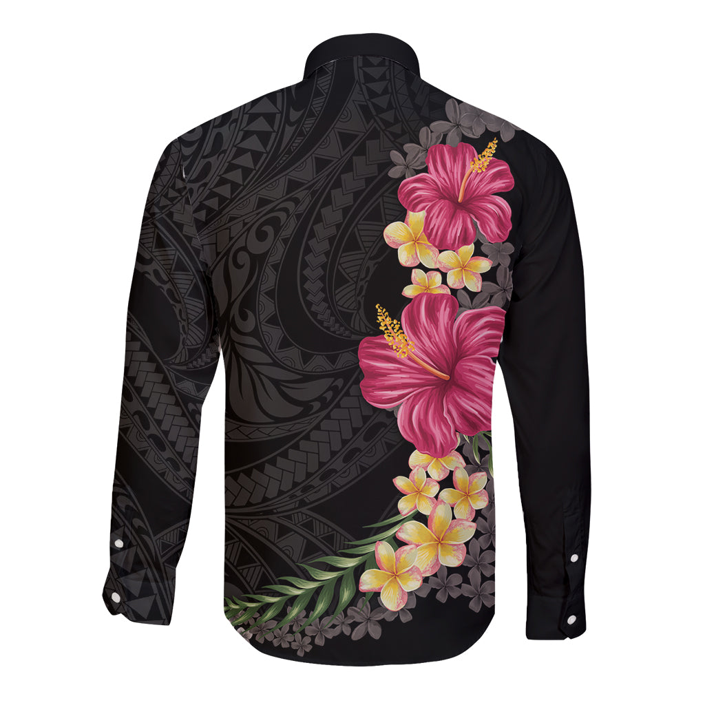 Hawaiian Plumeria and Hibiscus Long Sleeve Button Shirt Colorful Style LT03 - Polynesian Pride