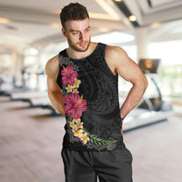 Hawaiian Plumeria and Hibiscus Men Tank Top Colorful Style LT03 Black - Polynesian Pride