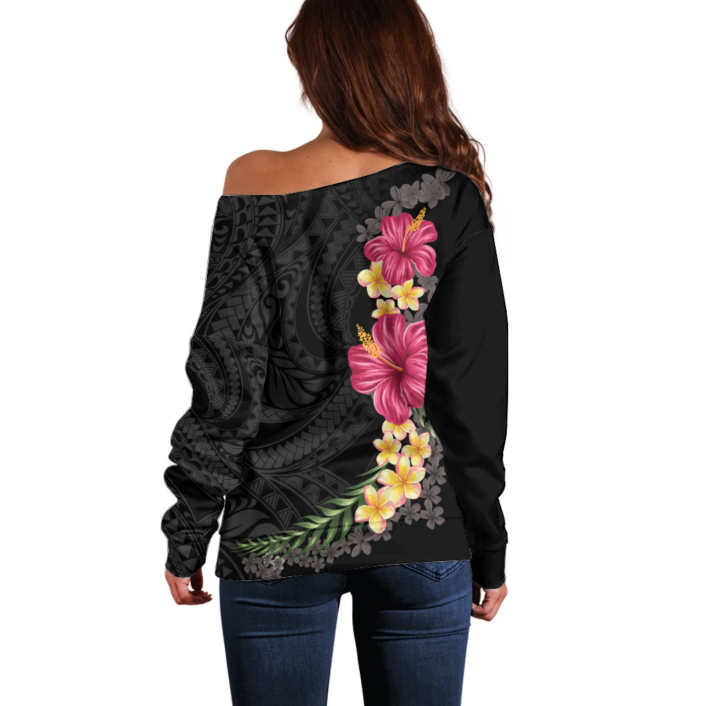 Hawaiian Plumeria and Hibiscus Off Shoulder Sweater Colorful Style LT03 - Polynesian Pride