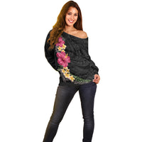 Hawaiian Plumeria and Hibiscus Off Shoulder Sweater Colorful Style LT03 - Polynesian Pride