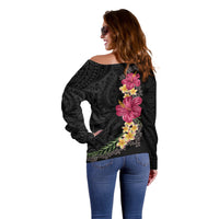 Hawaiian Plumeria and Hibiscus Off Shoulder Sweater Colorful Style LT03 - Polynesian Pride