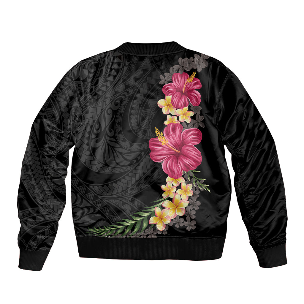 Hawaiian Plumeria and Hibiscus Sleeve Zip Bomber Jacket Colorful Style LT03 - Polynesian Pride