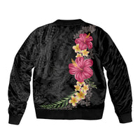 Hawaiian Plumeria and Hibiscus Sleeve Zip Bomber Jacket Colorful Style LT03 - Polynesian Pride