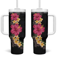 Hawaiian Plumeria and Hibiscus Tumbler With Handle - Colorful Style LT03 One Size: 40 oz Black - Polynesian Pride