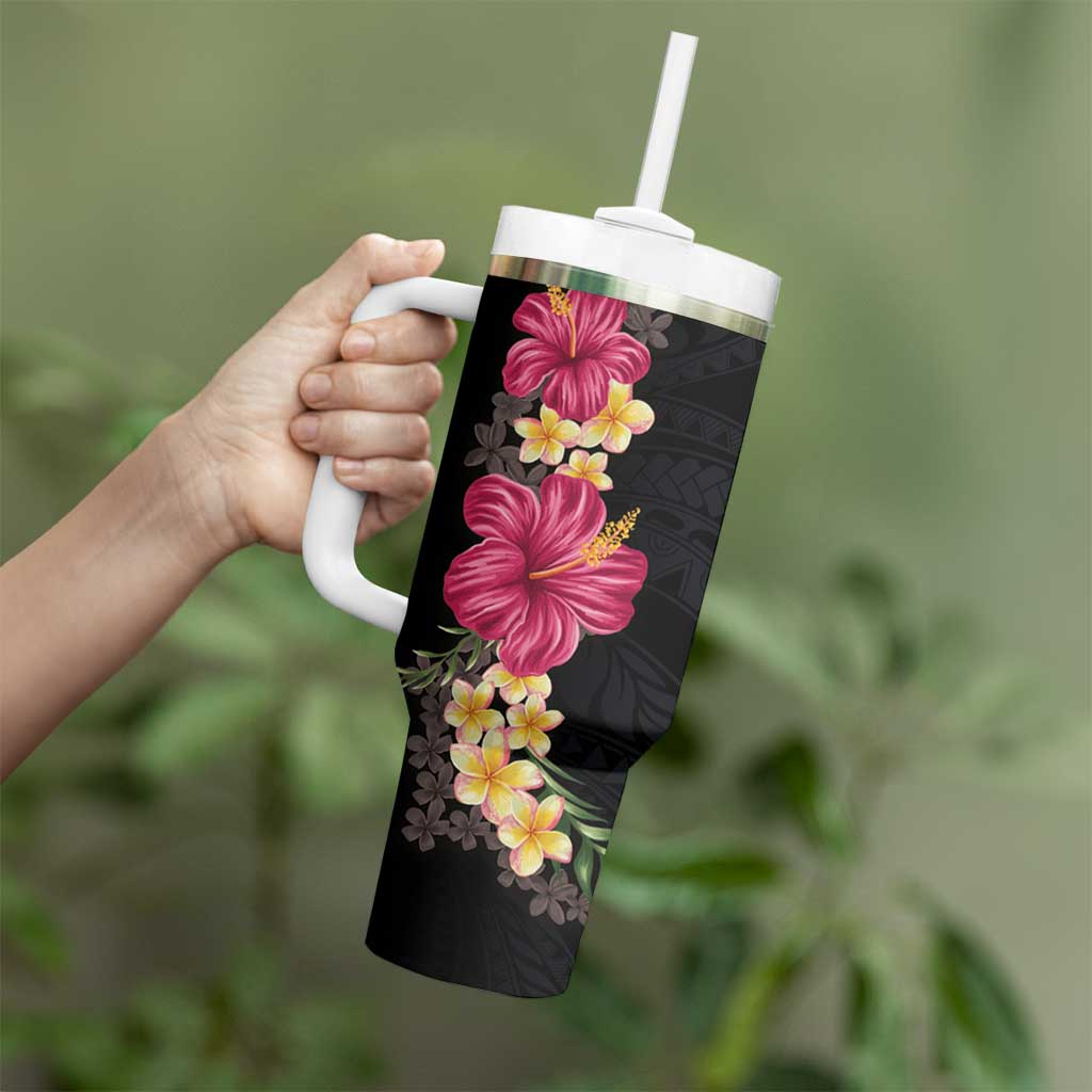 Hawaiian Plumeria and Hibiscus Tumbler With Handle - Colorful Style LT03 - Polynesian Pride