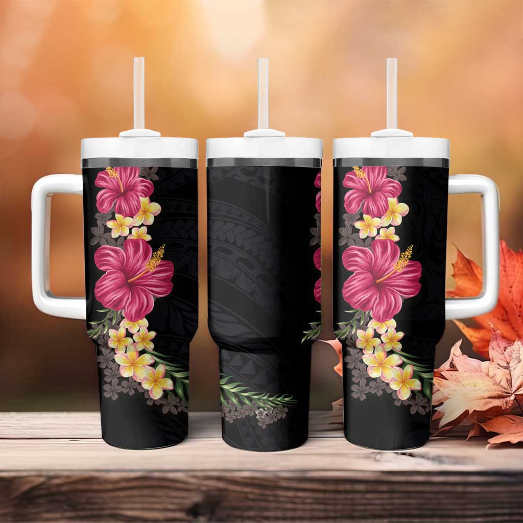 Hawaiian Plumeria and Hibiscus Tumbler With Handle - Colorful Style LT03 - Polynesian Pride