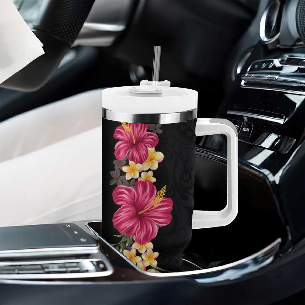 Hawaiian Plumeria and Hibiscus Tumbler With Handle - Colorful Style LT03 - Polynesian Pride