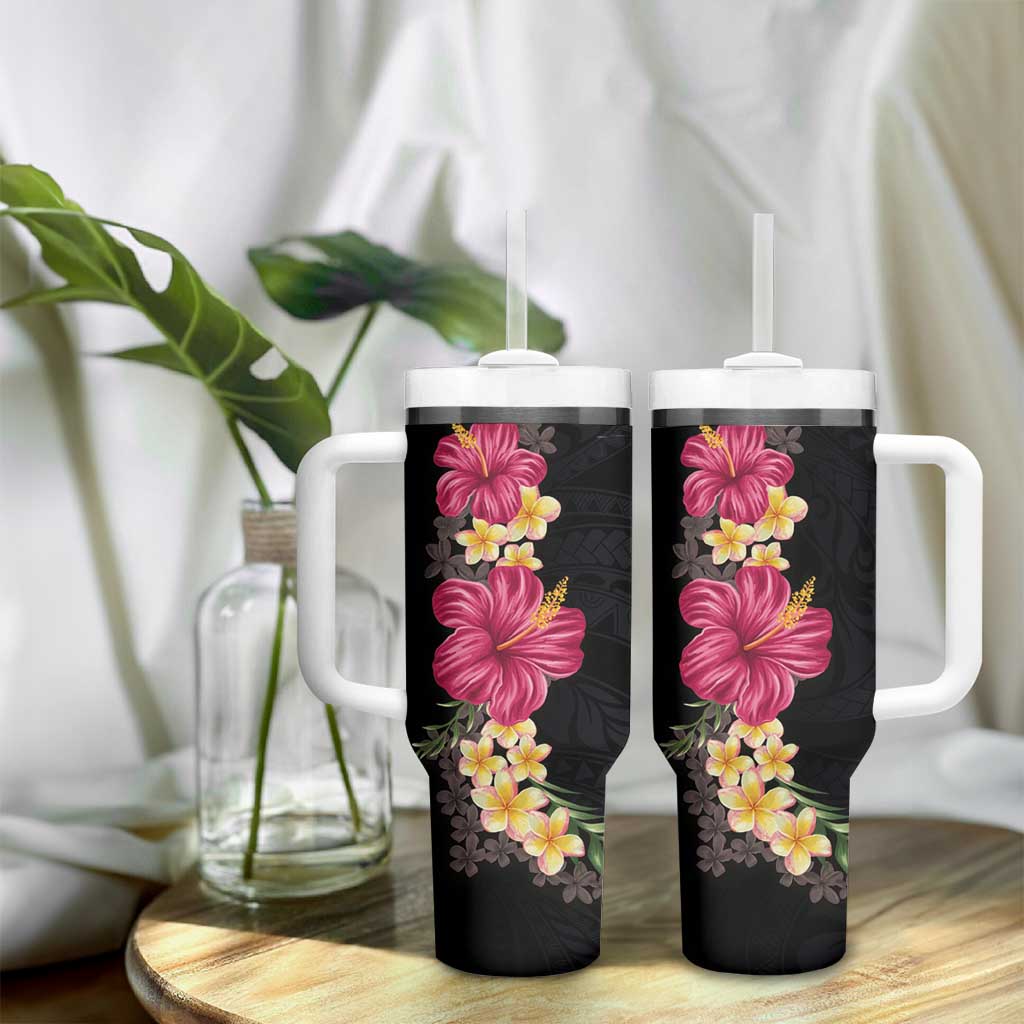 Hawaiian Plumeria and Hibiscus Tumbler With Handle - Colorful Style LT03 - Polynesian Pride
