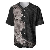 Hawaiian Plumeria and Hibiscus Baseball Jersey Grayscale Mode LT03 Black - Polynesian Pride