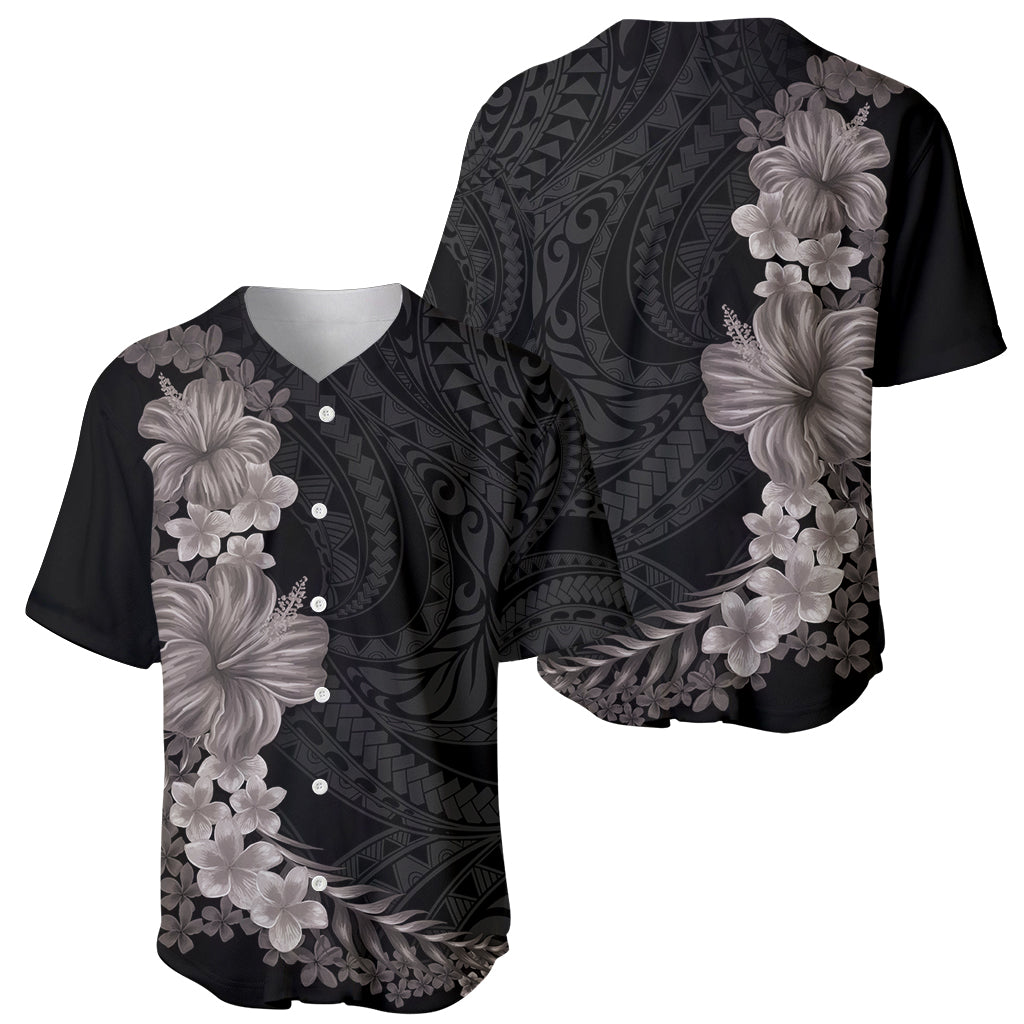 Hawaiian Plumeria and Hibiscus Baseball Jersey Grayscale Mode LT03 - Polynesian Pride