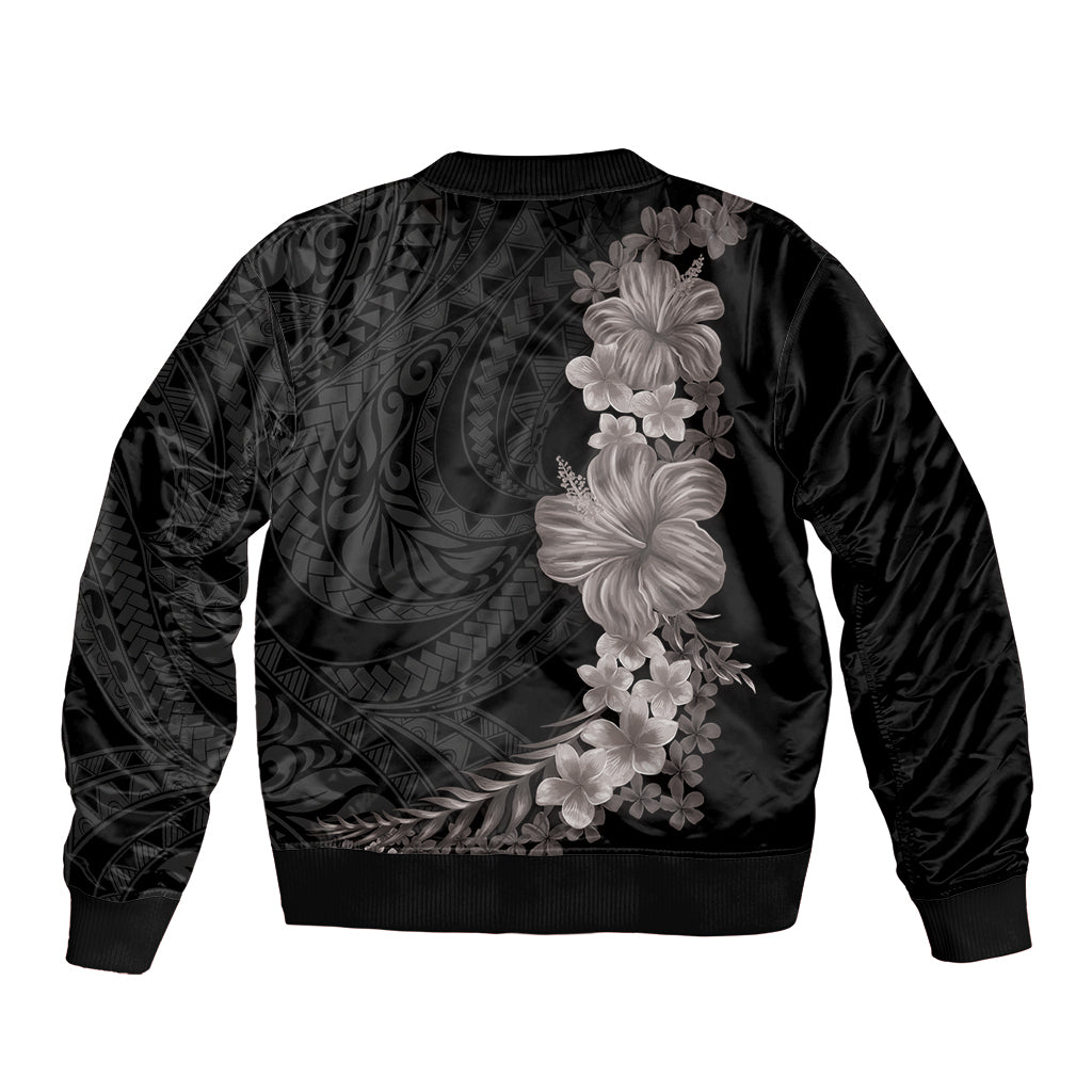Hawaiian Plumeria and Hibiscus Bomber Jacket Grayscale Mode LT03 - Polynesian Pride