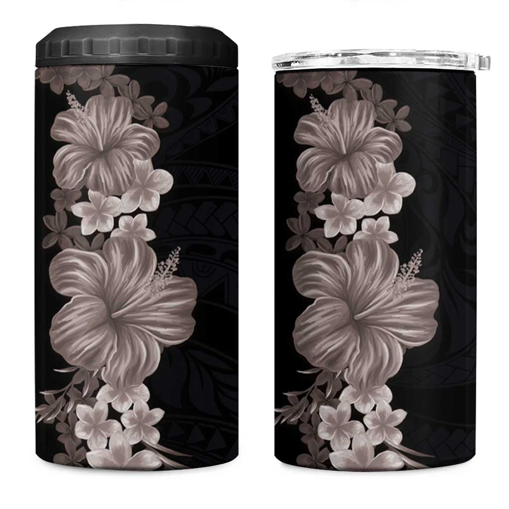 Hawaiian Plumeria and Hibiscus 4 in 1 Can Cooler Tumbler Grayscale Mode LT03 One Size: 16 oz Black - Polynesian Pride