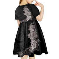 Hawaiian Plumeria and Hibiscus Kid Short Sleeve Dress Grayscale Mode LT03 - Polynesian Pride