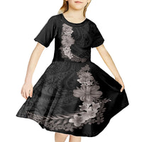 Hawaiian Plumeria and Hibiscus Kid Short Sleeve Dress Grayscale Mode LT03 - Polynesian Pride