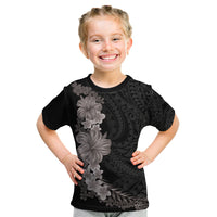 Hawaiian Plumeria and Hibiscus Kid T Shirt Grayscale Mode LT03 Black - Polynesian Pride