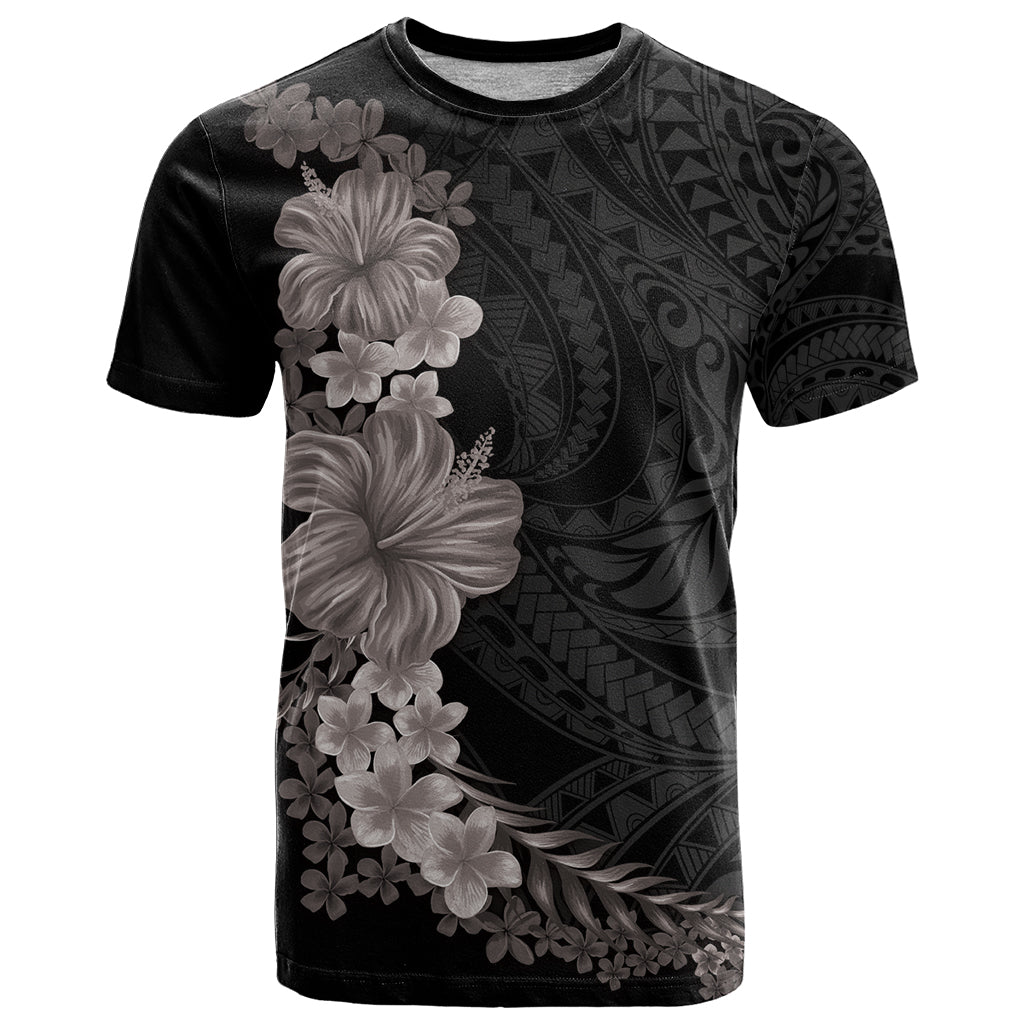 Hawaiian Plumeria and Hibiscus T Shirt Grayscale Mode