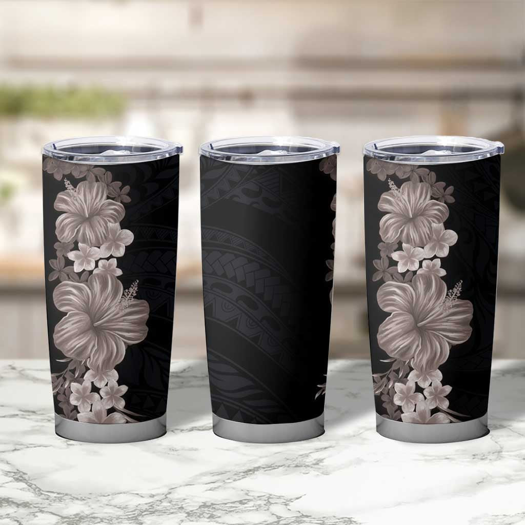 Hawaiian Plumeria and Hibiscus Tumbler Cup Grayscale Mode LT03 - Polynesian Pride