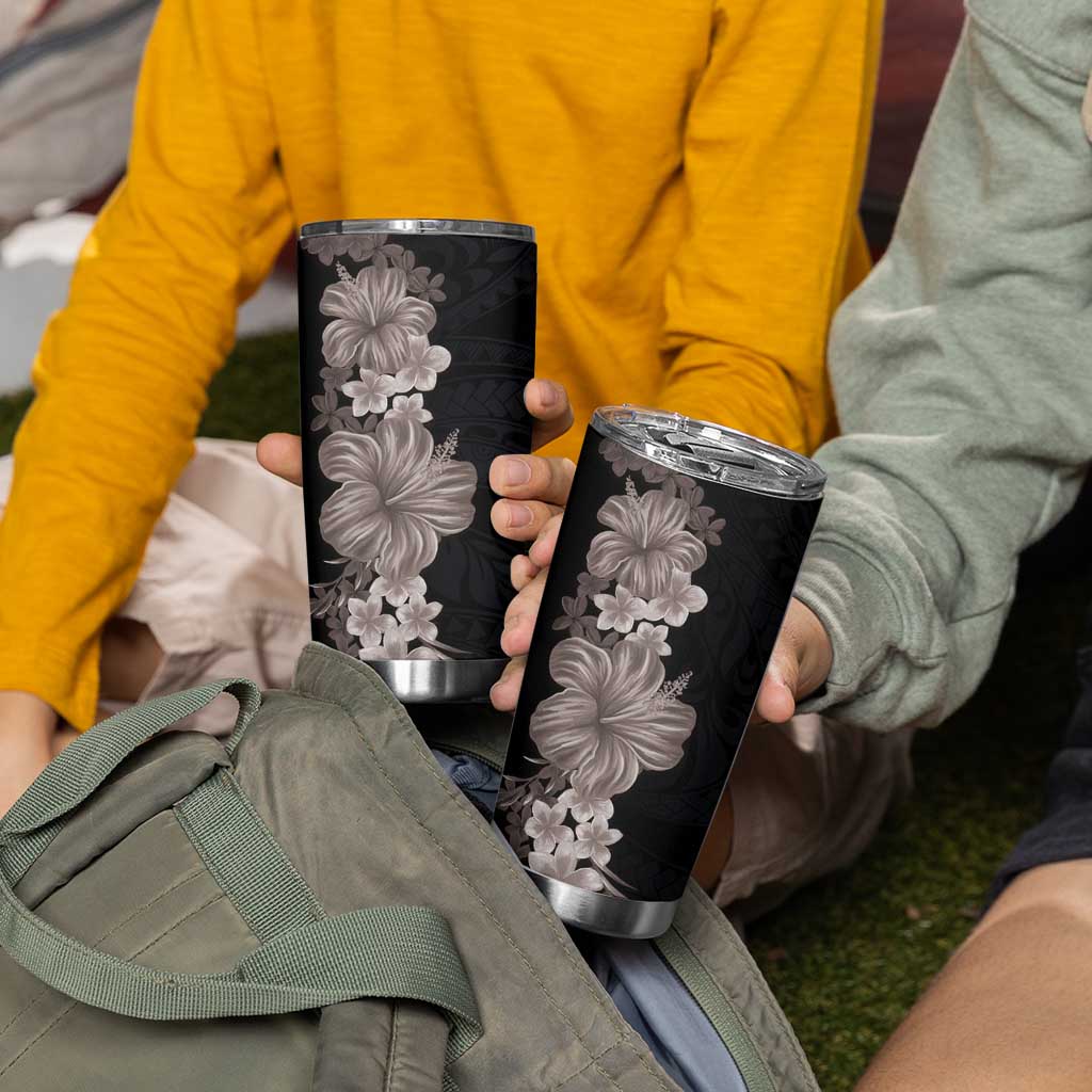 Hawaiian Plumeria and Hibiscus Tumbler Cup Grayscale Mode LT03 - Polynesian Pride