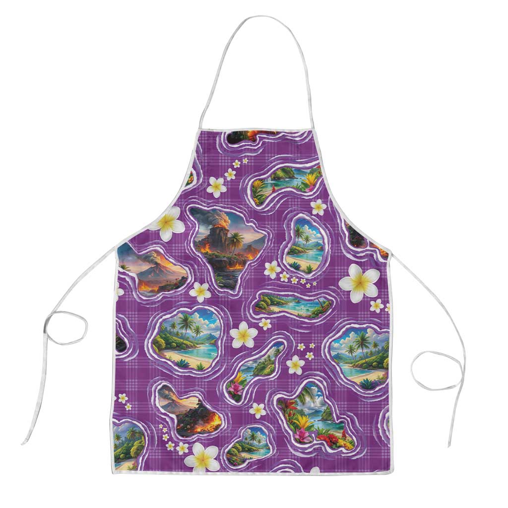 Hawaiian Island Shapes-Iconic Landscape Apron with Plumeria and Palaka Purple Color LT03 Purple - Polynesian Pride