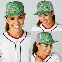 Hawaii Map with Plumeria Flower and Palaka Pattern Baseball Net Cap Tropical Island Green Design LT03 - Polynesian Pride