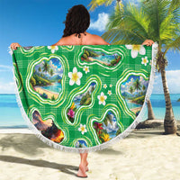 Hawaii Map with Plumeria Flower and Palaka Pattern Beach Blanket Tropical Island Green Design LT03 - Polynesian Pride