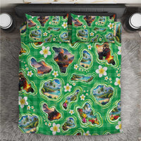 Hawaii Map with Plumeria Flower and Palaka Pattern Bedding Set Tropical Island Green Design LT03 Green - Polynesian Pride