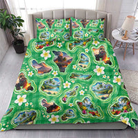 Hawaii Map with Plumeria Flower and Palaka Pattern Bedding Set Tropical Island Green Design LT03 - Polynesian Pride