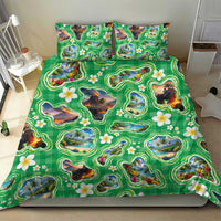 Hawaii Map with Plumeria Flower and Palaka Pattern Bedding Set Tropical Island Green Design LT03 - Polynesian Pride