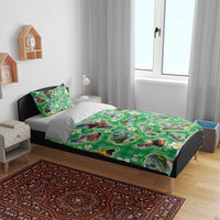 Hawaii Map with Plumeria Flower and Palaka Pattern Bedding Set Tropical Island Green Design LT03 - Polynesian Pride