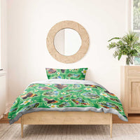 Hawaii Map with Plumeria Flower and Palaka Pattern Bedding Set Tropical Island Green Design LT03 - Polynesian Pride