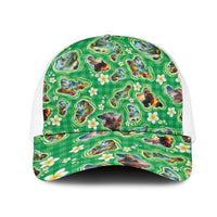Hawaii Map with Plumeria Flower and Palaka Pattern Mesh Trucker Cap Tropical Island Green Design LT03 One Size White Green - Polynesian Pride