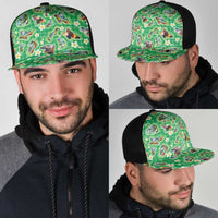 Hawaii Map with Plumeria Flower and Palaka Pattern Mesh Trucker Cap Tropical Island Green Design LT03 - Polynesian Pride