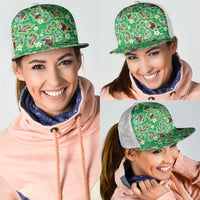 Hawaii Map with Plumeria Flower and Palaka Pattern Mesh Trucker Cap Tropical Island Green Design LT03 - Polynesian Pride