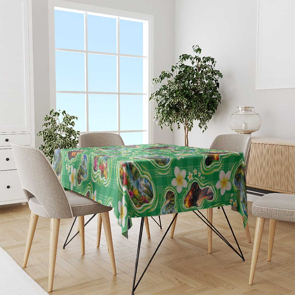 Hawaii Map with Plumeria Flower and Palaka Pattern Tablecloth Tropical Island Green Design LT03 - Polynesian Pride