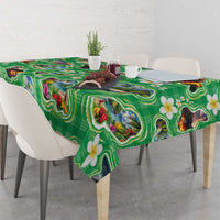 Hawaii Map with Plumeria Flower and Palaka Pattern Tablecloth Tropical Island Green Design LT03 - Polynesian Pride