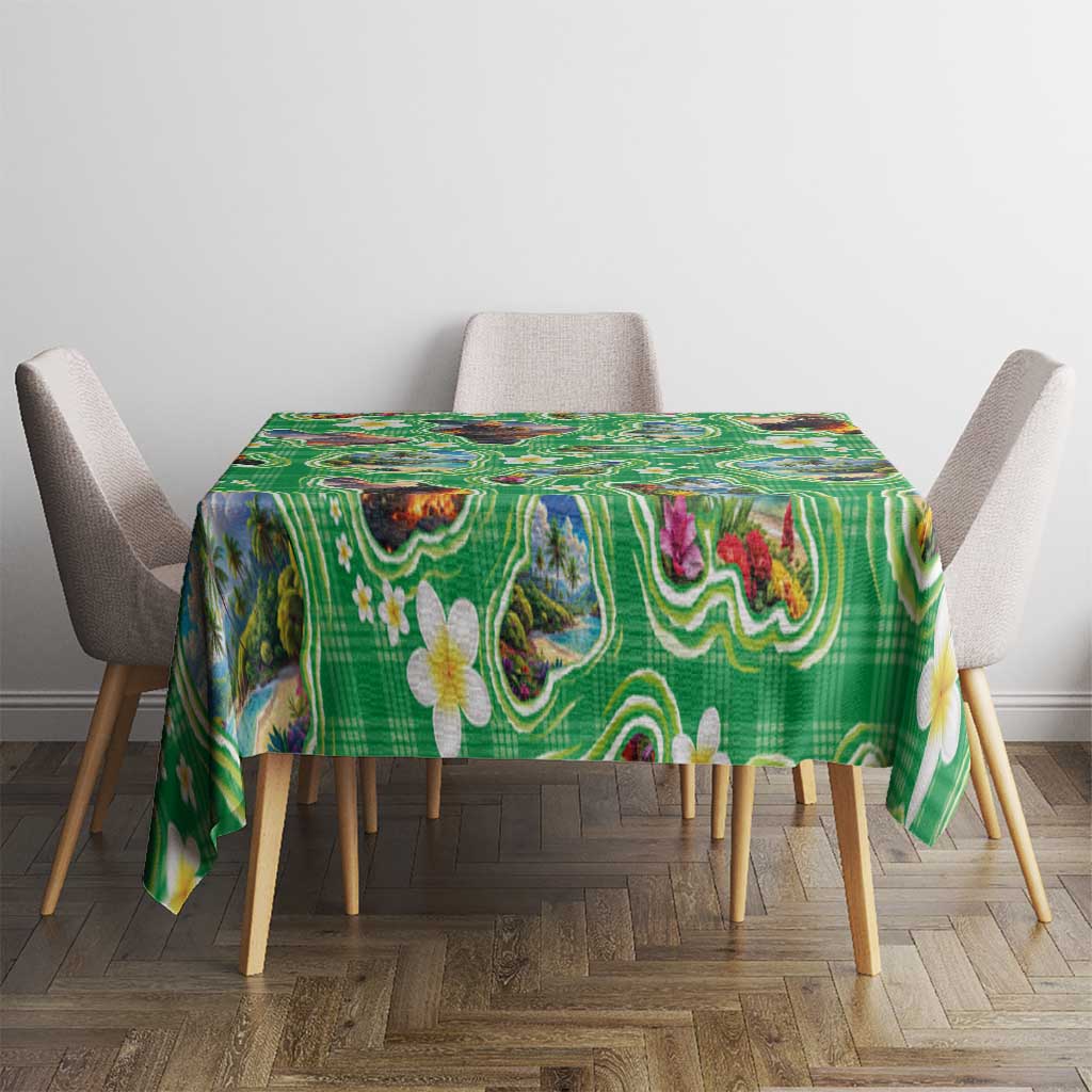 Hawaii Map with Plumeria Flower and Palaka Pattern Tablecloth Tropical Island Green Design LT03 - Polynesian Pride