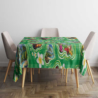 Hawaii Map with Plumeria Flower and Palaka Pattern Tablecloth Tropical Island Green Design LT03 - Polynesian Pride