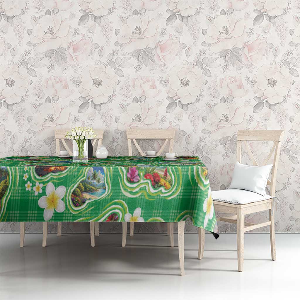 Hawaii Map with Plumeria Flower and Palaka Pattern Tablecloth Tropical Island Green Design LT03 - Polynesian Pride