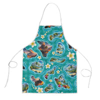 Hawaii Map with Plumeria Flower and Palaka Pattern Apron Tropical Island Teal Design LT03 Teal - Polynesian Pride