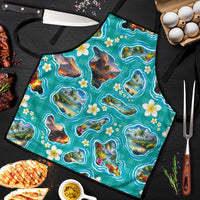 Hawaii Map with Plumeria Flower and Palaka Pattern Apron Tropical Island Teal Design LT03 Teal - Polynesian Pride