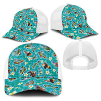 Hawaii Map with Plumeria Flower and Palaka Pattern Baseball Net Cap Tropical Island Teal Design LT03 - Polynesian Pride