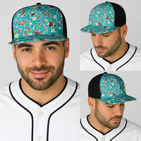 Hawaii Map with Plumeria Flower and Palaka Pattern Baseball Net Cap Tropical Island Teal Design LT03 - Polynesian Pride