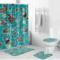 Hawaii Map with Plumeria Flower and Palaka Pattern Bathroom Set Tropical Island Teal Design LT03 Bathroom Set (4 pcs) Teal - Polynesian Pride