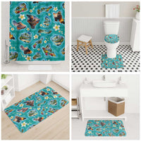 Hawaii Map with Plumeria Flower and Palaka Pattern Bathroom Set Tropical Island Teal Design LT03 - Polynesian Pride