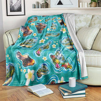Hawaii Map with Plumeria Flower and Palaka Pattern Blanket Tropical Island Teal Design LT03 Teal - Polynesian Pride