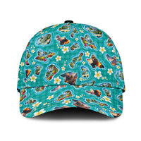 Hawaii Map with Plumeria Flower and Palaka Pattern Classic Cap Tropical Island Teal Design LT03 Universal Fit Teal - Polynesian Pride