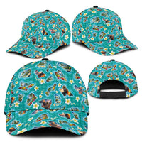 Hawaii Map with Plumeria Flower and Palaka Pattern Classic Cap Tropical Island Teal Design LT03 - Polynesian Pride