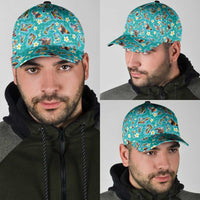 Hawaii Map with Plumeria Flower and Palaka Pattern Classic Cap Tropical Island Teal Design LT03 - Polynesian Pride